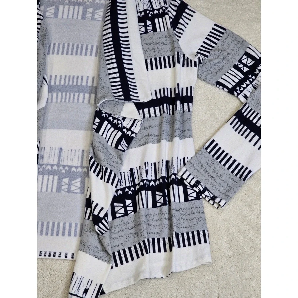 Womens Size XL Open Front Geometric Print Cardigan Navy‎ & Cream Soft